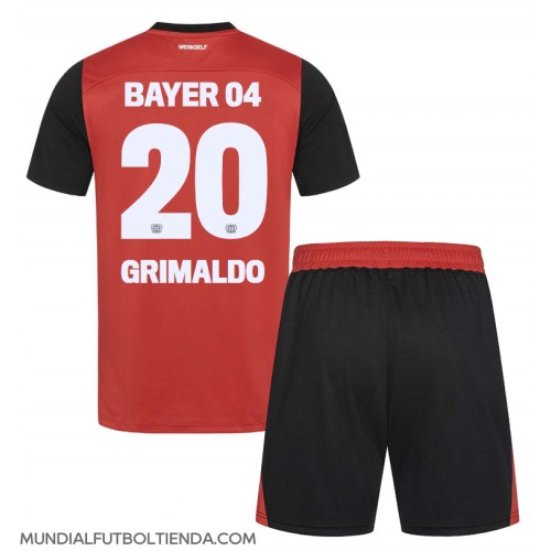 Camiseta Bayer Leverkusen Alejandro Grimaldo #20 Primera Equipación Replica 2024-25 para niños mangas cortas (+ Pantalones cortos)